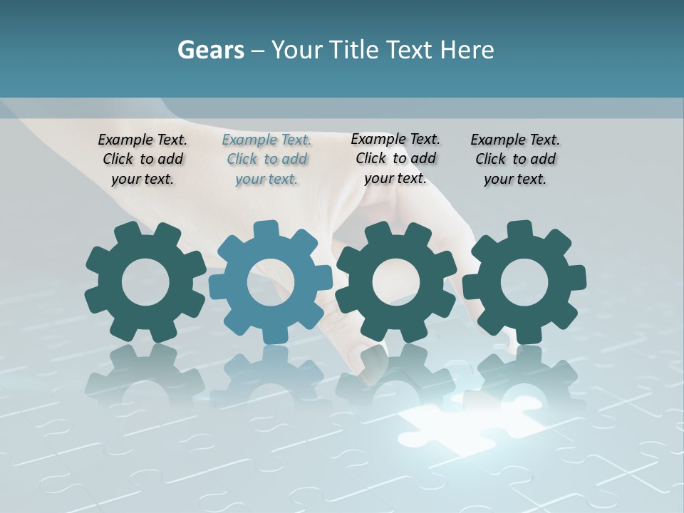 A Person Touching A Piece Of Puzzle On A Blue Surface PowerPoint Template