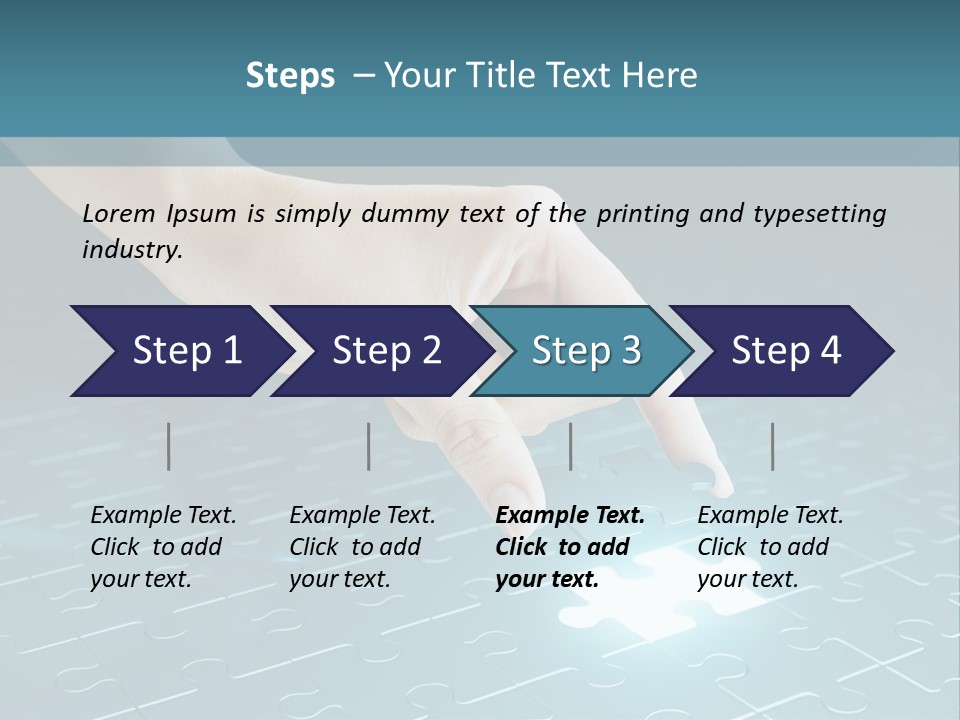 A Person Touching A Piece Of Puzzle On A Blue Surface PowerPoint Template