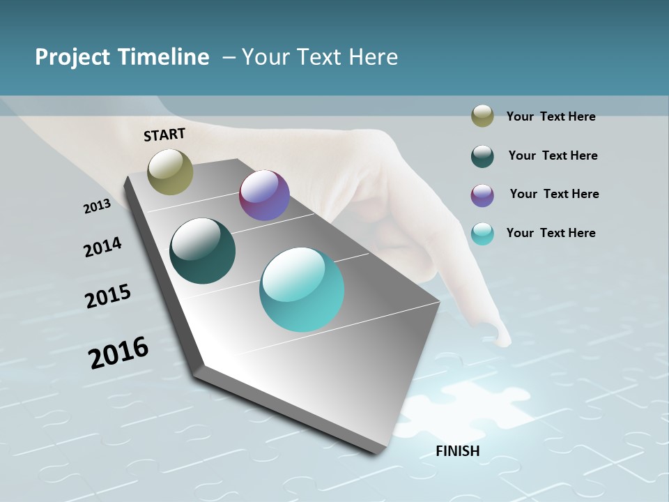 A Person Touching A Piece Of Puzzle On A Blue Surface PowerPoint Template