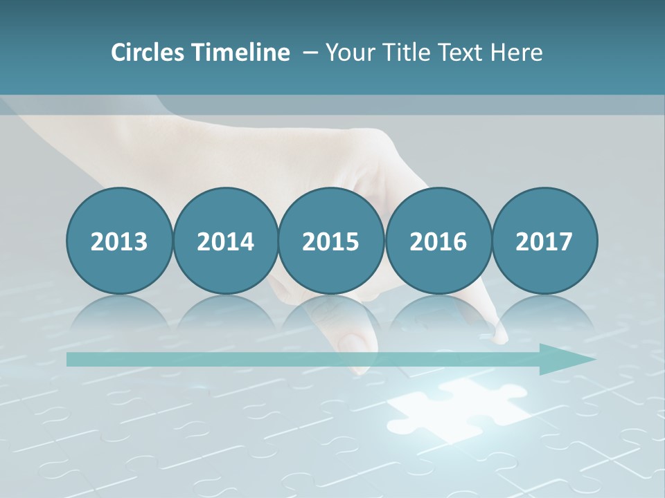 A Person Touching A Piece Of Puzzle On A Blue Surface PowerPoint Template