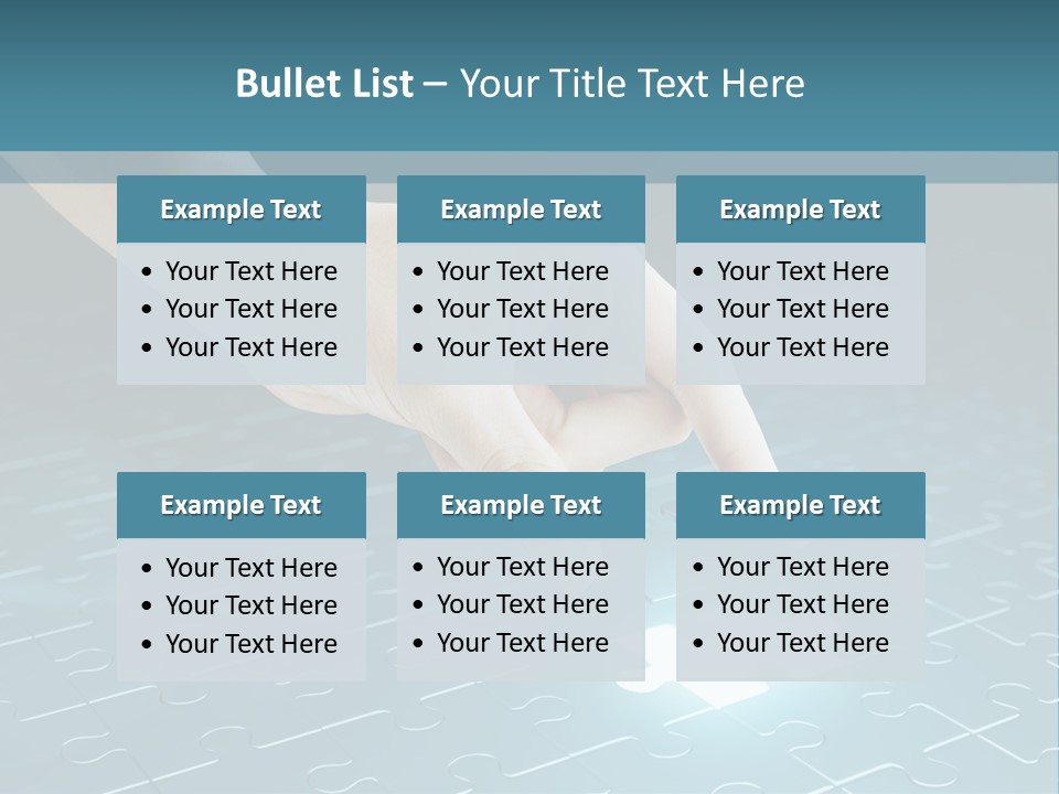 A Person Touching A Piece Of Puzzle On A Blue Surface PowerPoint Template