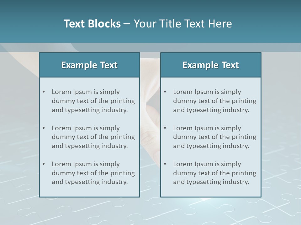 A Person Touching A Piece Of Puzzle On A Blue Surface PowerPoint Template