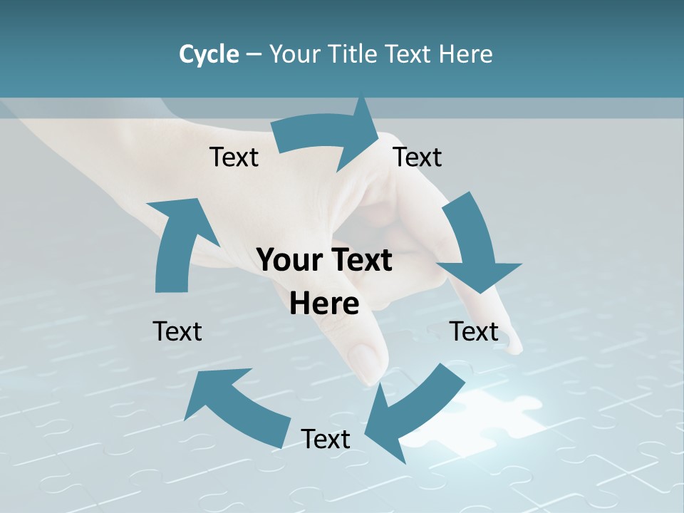 A Person Touching A Piece Of Puzzle On A Blue Surface PowerPoint Template