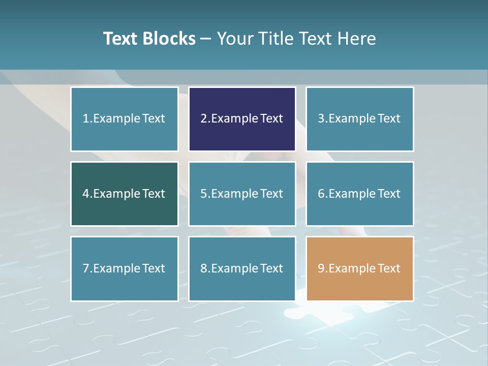 A Person Touching A Piece Of Puzzle On A Blue Surface PowerPoint Template