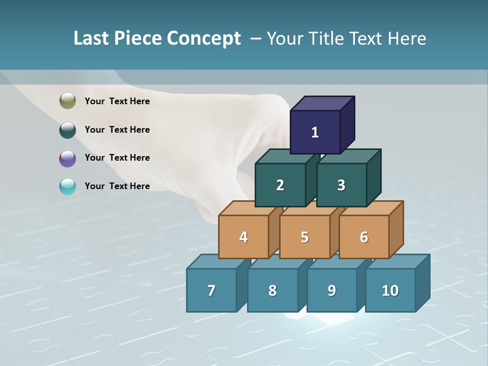 A Person Touching A Piece Of Puzzle On A Blue Surface PowerPoint Template