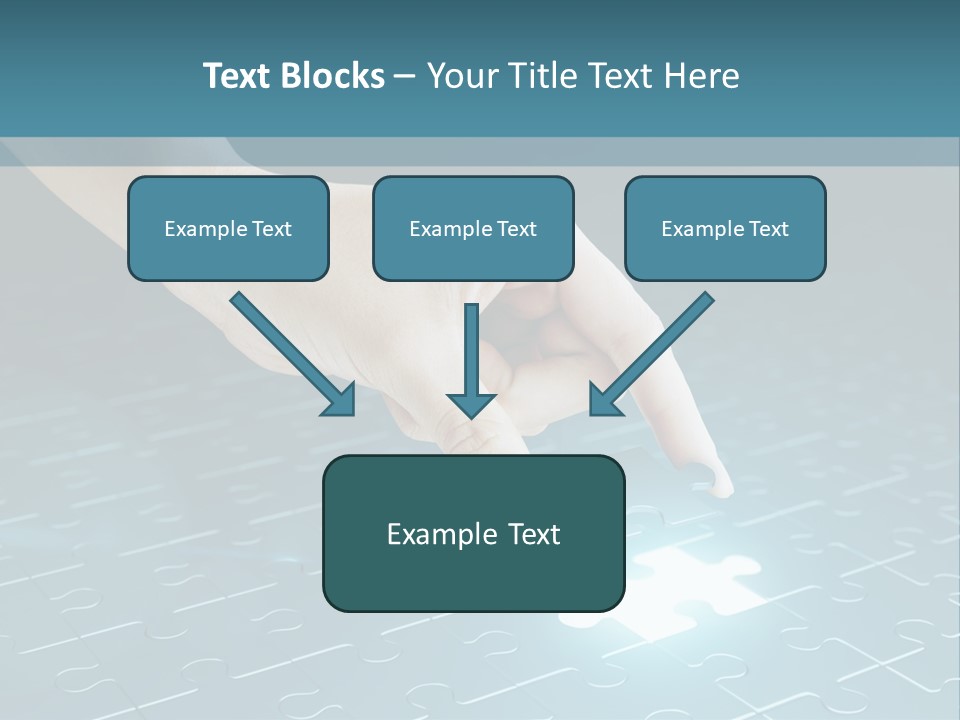 A Person Touching A Piece Of Puzzle On A Blue Surface PowerPoint Template