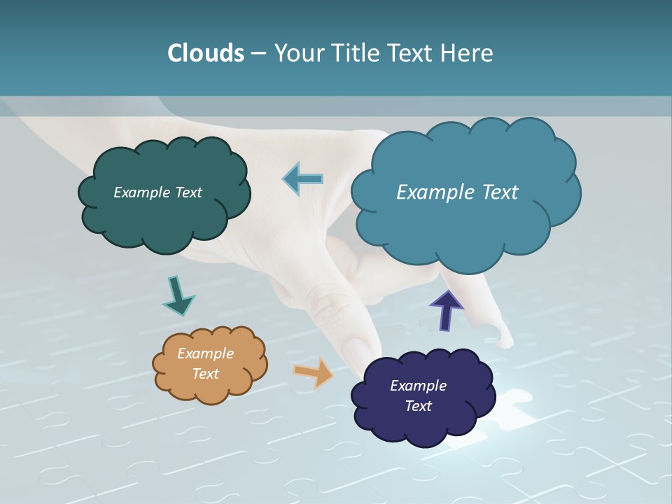 A Person Touching A Piece Of Puzzle On A Blue Surface PowerPoint Template
