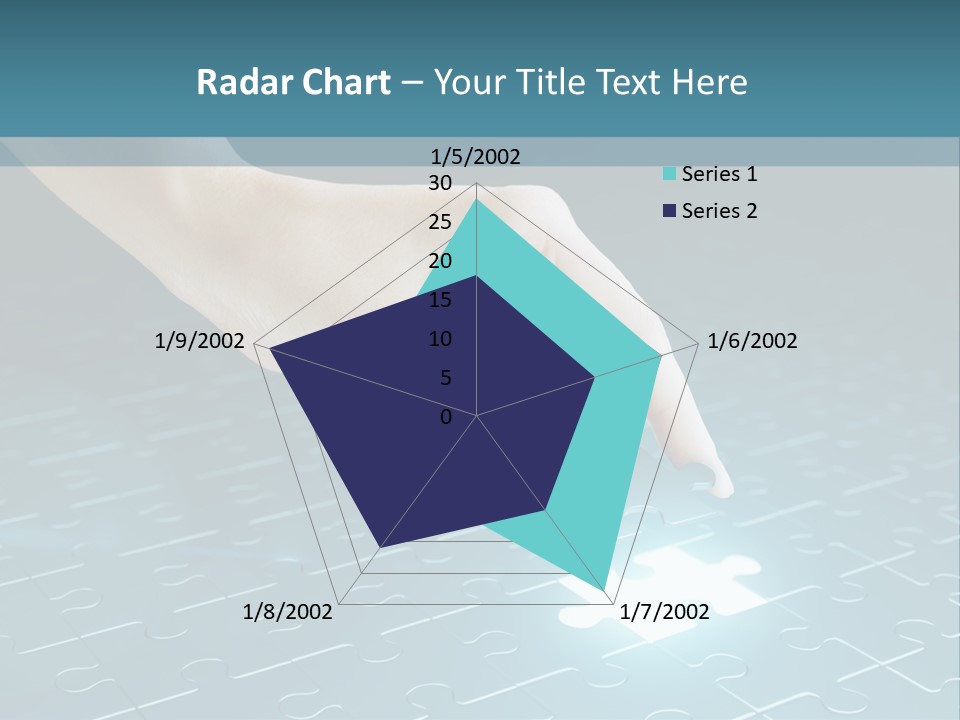 A Person Touching A Piece Of Puzzle On A Blue Surface PowerPoint Template