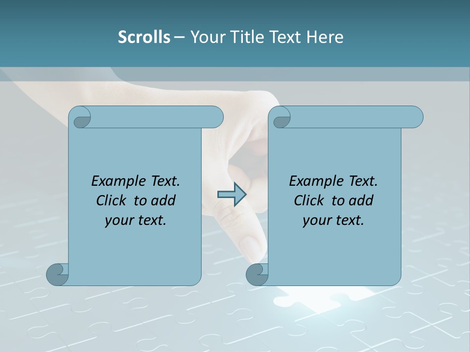 A Person Touching A Piece Of Puzzle On A Blue Surface PowerPoint Template