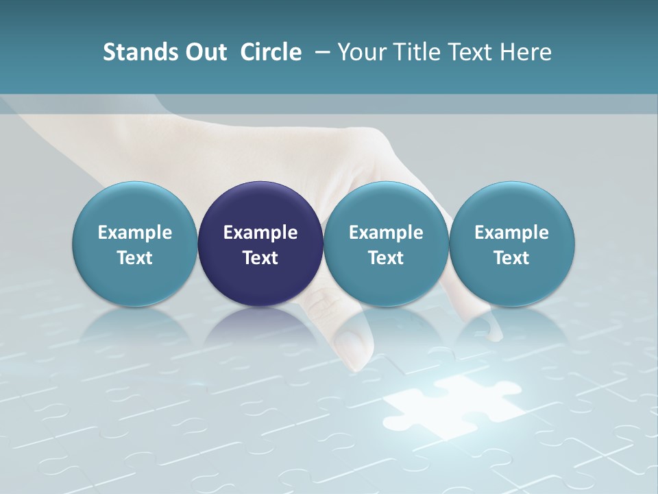 A Person Touching A Piece Of Puzzle On A Blue Surface PowerPoint Template