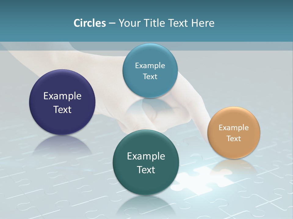 A Person Touching A Piece Of Puzzle On A Blue Surface PowerPoint Template