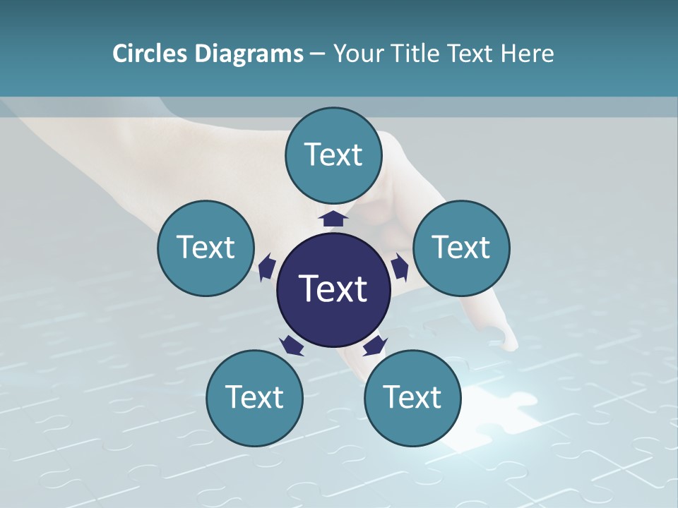 A Person Touching A Piece Of Puzzle On A Blue Surface PowerPoint Template