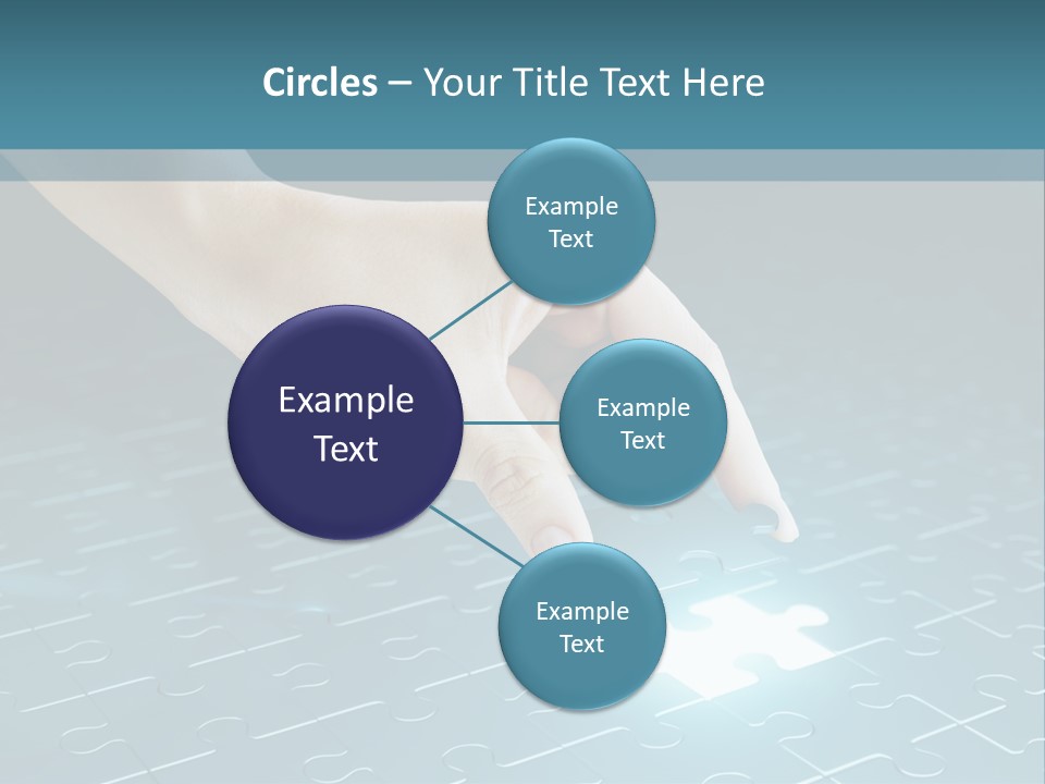 A Person Touching A Piece Of Puzzle On A Blue Surface PowerPoint Template