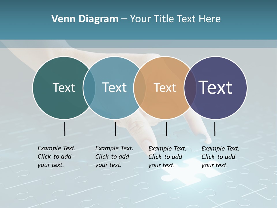 A Person Touching A Piece Of Puzzle On A Blue Surface PowerPoint Template