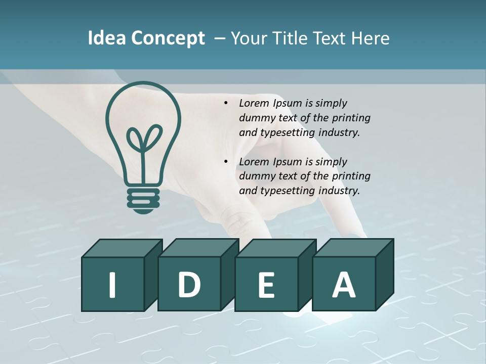 A Person Touching A Piece Of Puzzle On A Blue Surface PowerPoint Template