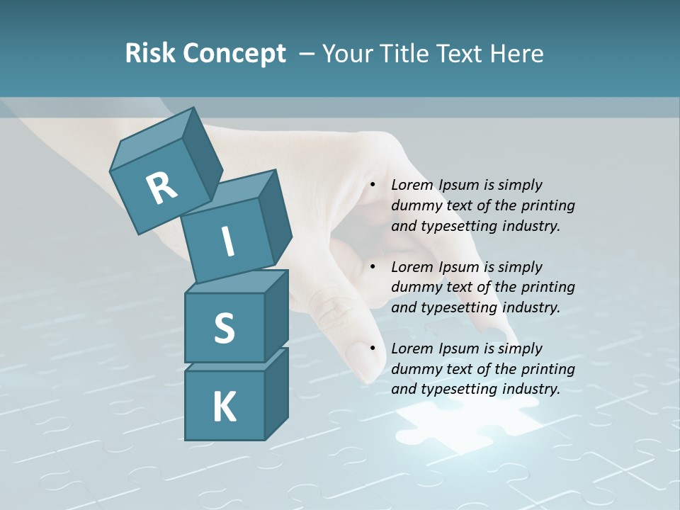 A Person Touching A Piece Of Puzzle On A Blue Surface PowerPoint Template