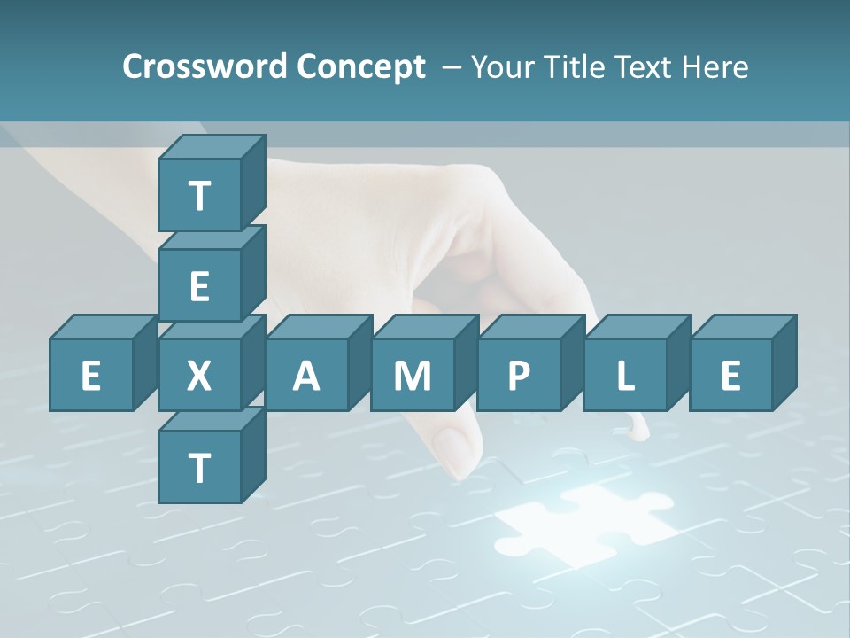 A Person Touching A Piece Of Puzzle On A Blue Surface PowerPoint Template