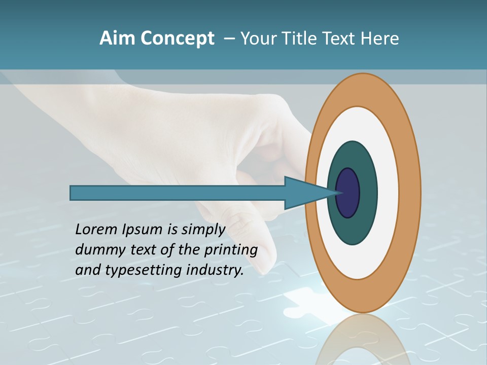 A Person Touching A Piece Of Puzzle On A Blue Surface PowerPoint Template
