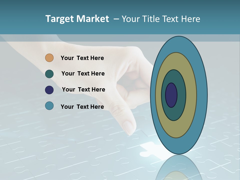 A Person Touching A Piece Of Puzzle On A Blue Surface PowerPoint Template