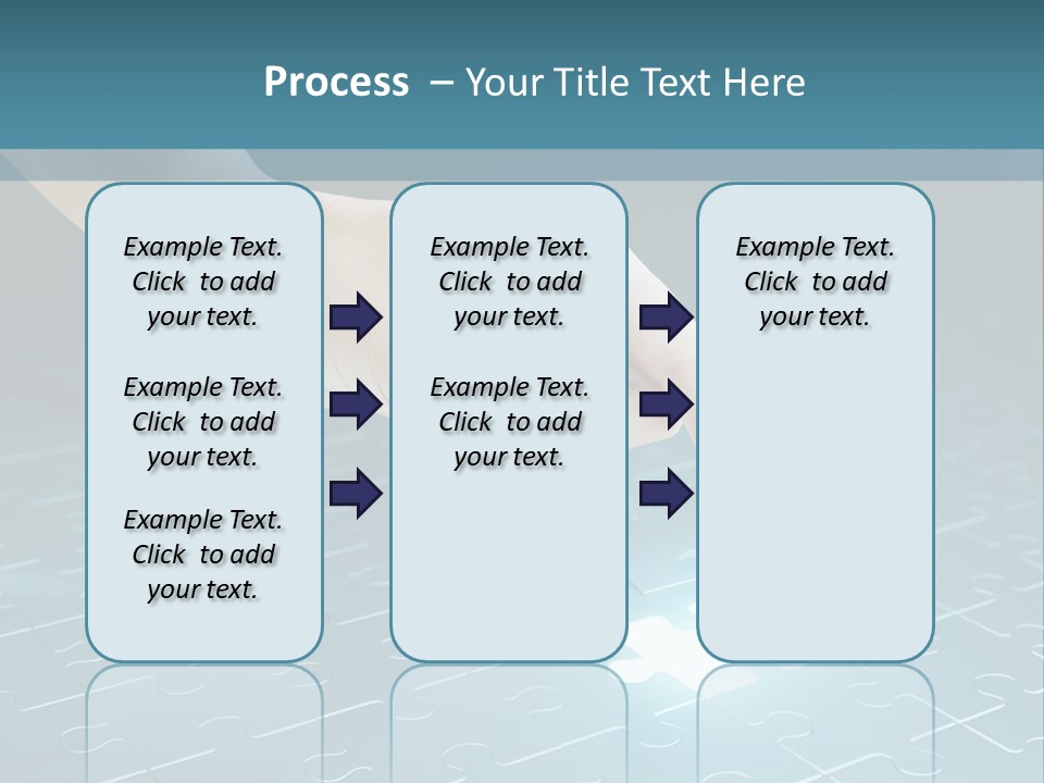 A Person Touching A Piece Of Puzzle On A Blue Surface PowerPoint Template