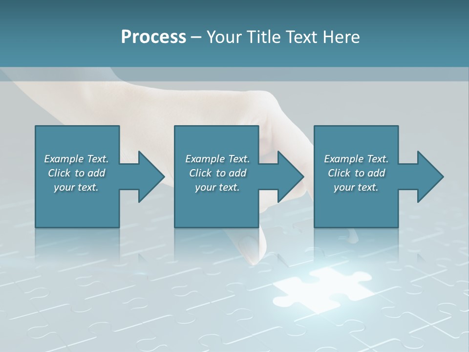 A Person Touching A Piece Of Puzzle On A Blue Surface PowerPoint Template