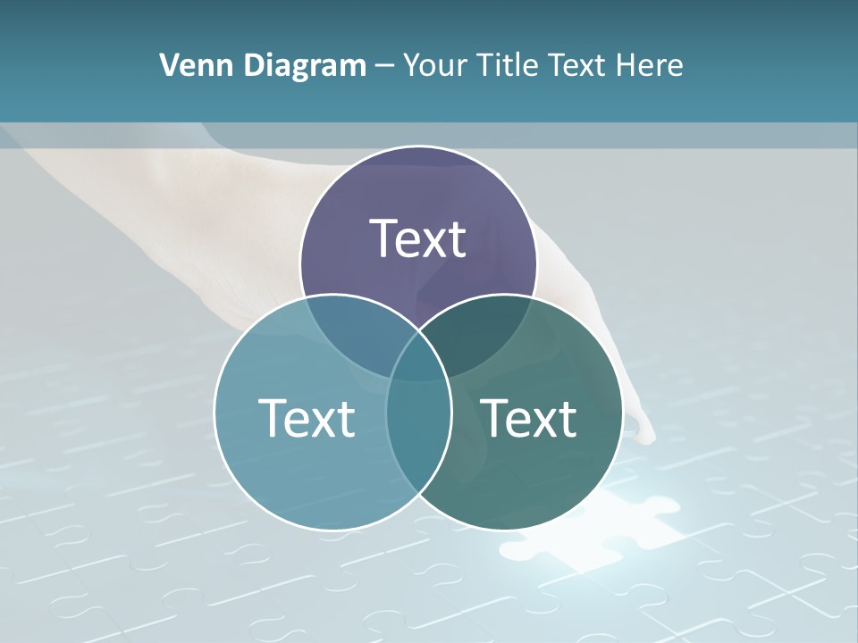 A Person Touching A Piece Of Puzzle On A Blue Surface PowerPoint Template