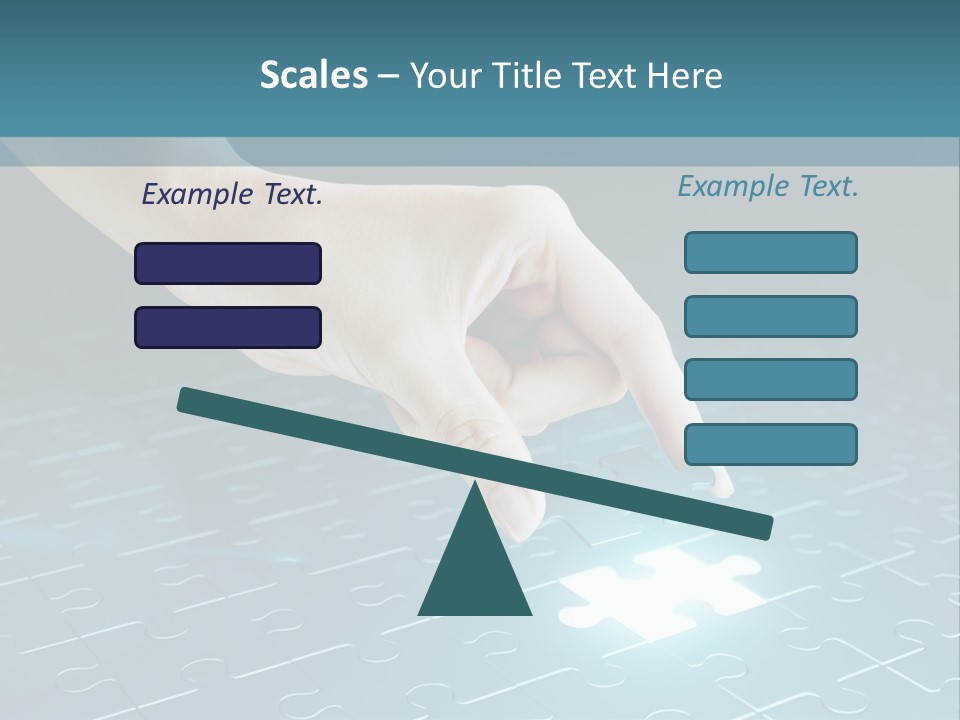 A Person Touching A Piece Of Puzzle On A Blue Surface PowerPoint Template