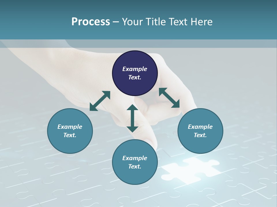 A Person Touching A Piece Of Puzzle On A Blue Surface PowerPoint Template