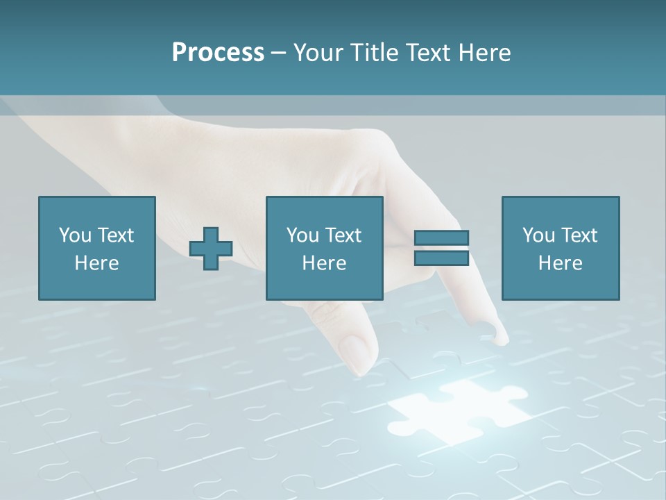 A Person Touching A Piece Of Puzzle On A Blue Surface PowerPoint Template