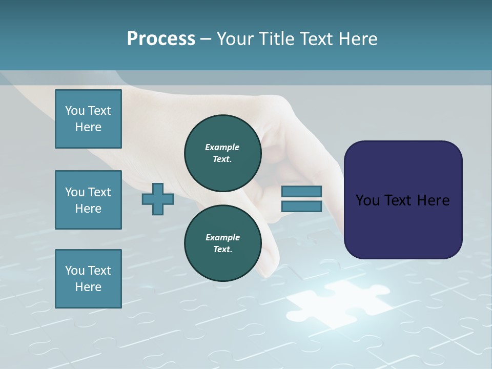 A Person Touching A Piece Of Puzzle On A Blue Surface PowerPoint Template