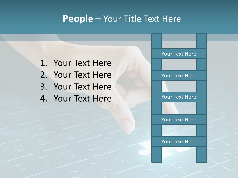 A Person Touching A Piece Of Puzzle On A Blue Surface PowerPoint Template