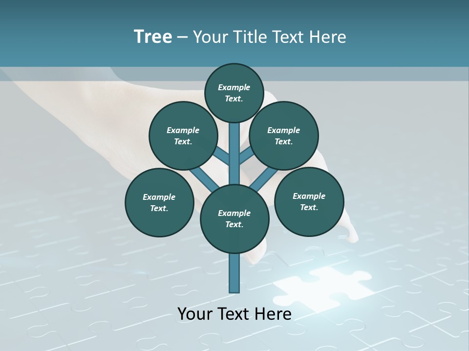 A Person Touching A Piece Of Puzzle On A Blue Surface PowerPoint Template