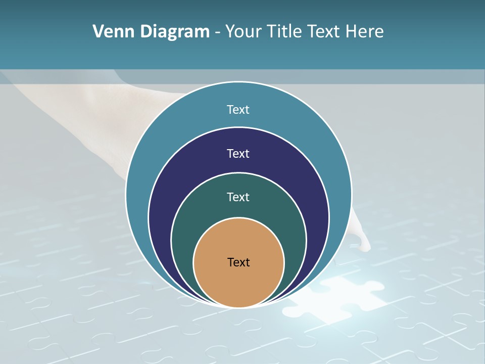 A Person Touching A Piece Of Puzzle On A Blue Surface PowerPoint Template