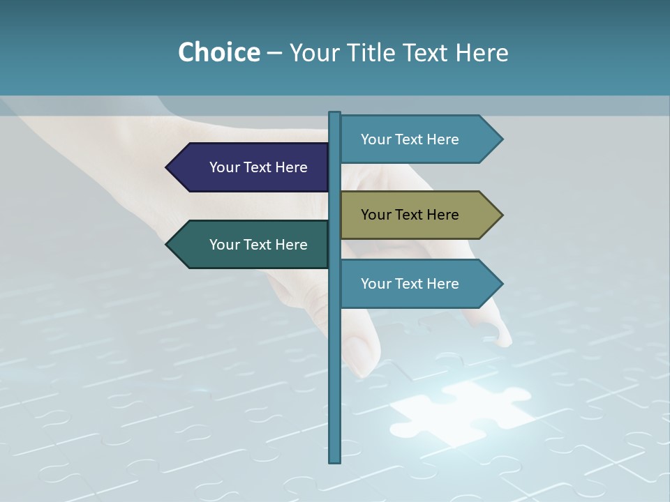A Person Touching A Piece Of Puzzle On A Blue Surface PowerPoint Template