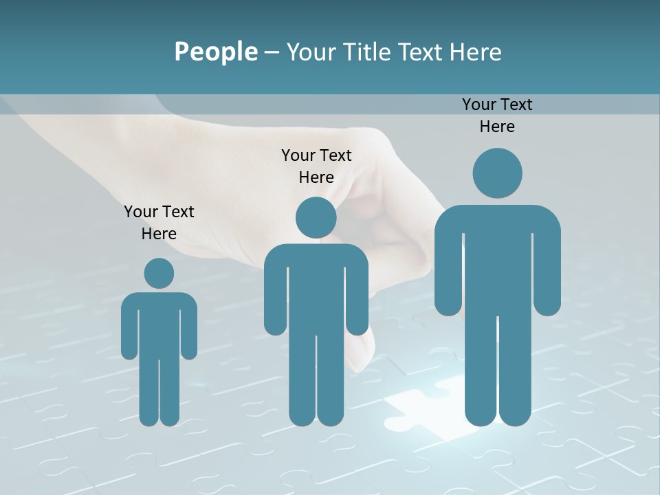 A Person Touching A Piece Of Puzzle On A Blue Surface PowerPoint Template