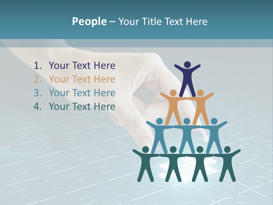 A Person Touching A Piece Of Puzzle On A Blue Surface PowerPoint Template
