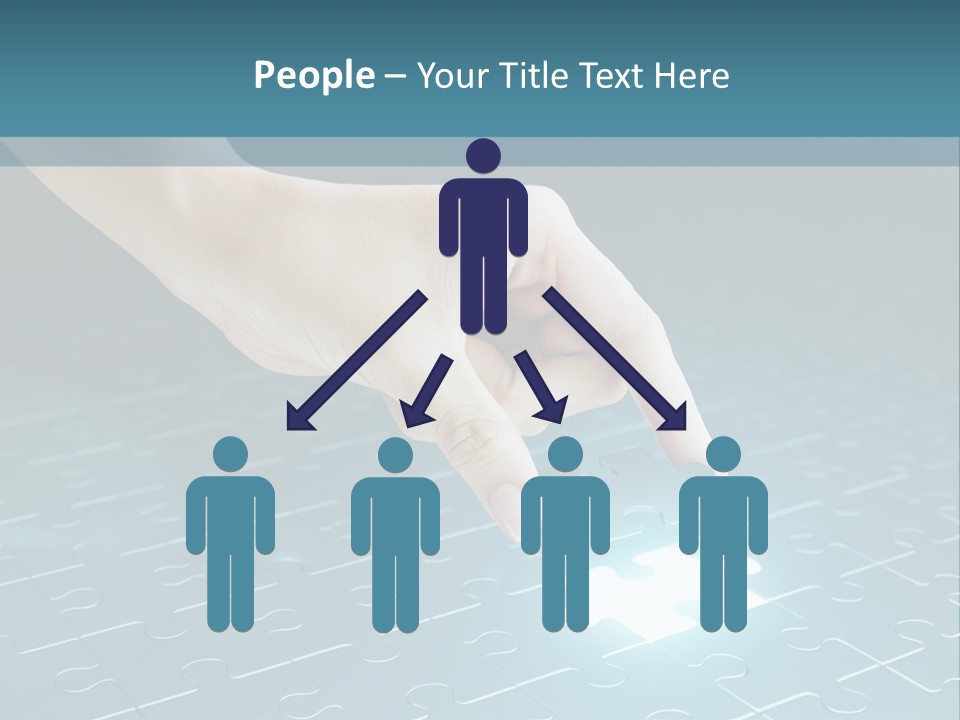 A Person Touching A Piece Of Puzzle On A Blue Surface PowerPoint Template