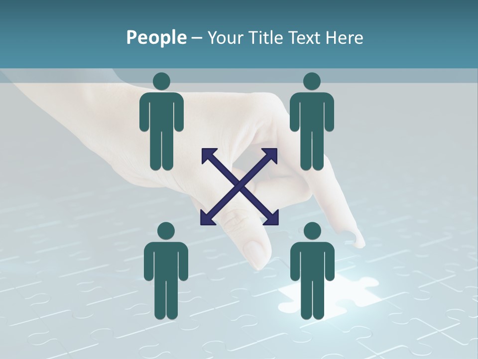 A Person Touching A Piece Of Puzzle On A Blue Surface PowerPoint Template