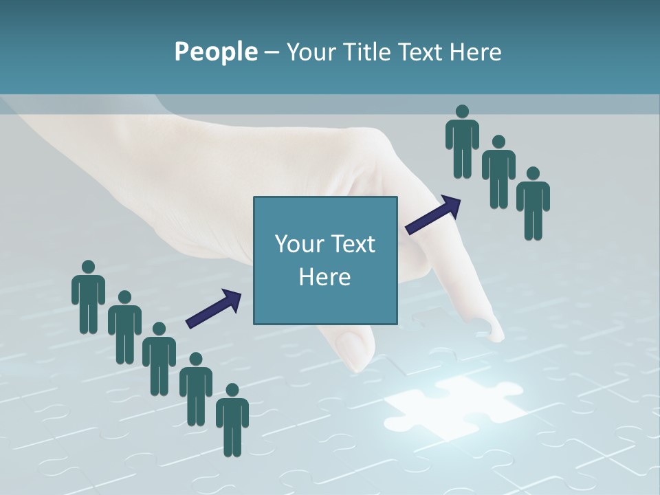A Person Touching A Piece Of Puzzle On A Blue Surface PowerPoint Template