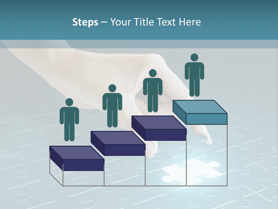 A Person Touching A Piece Of Puzzle On A Blue Surface PowerPoint Template