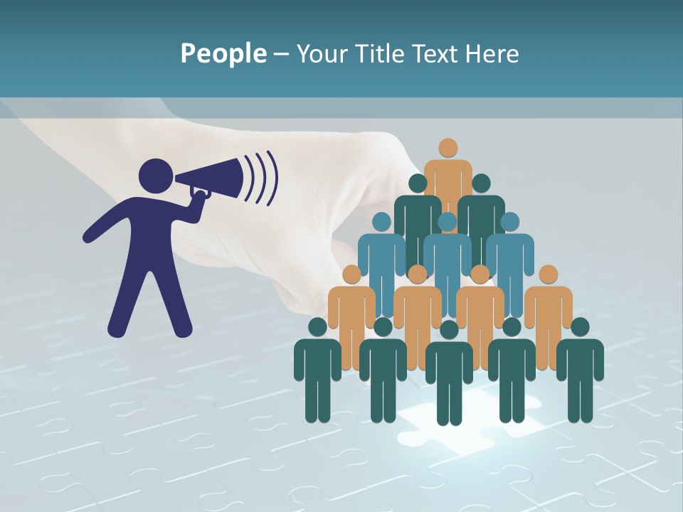 A Person Touching A Piece Of Puzzle On A Blue Surface PowerPoint Template