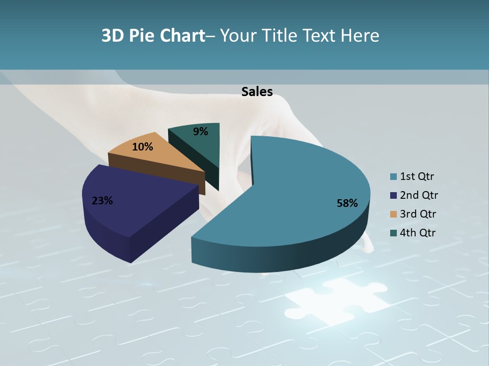 A Person Touching A Piece Of Puzzle On A Blue Surface PowerPoint Template