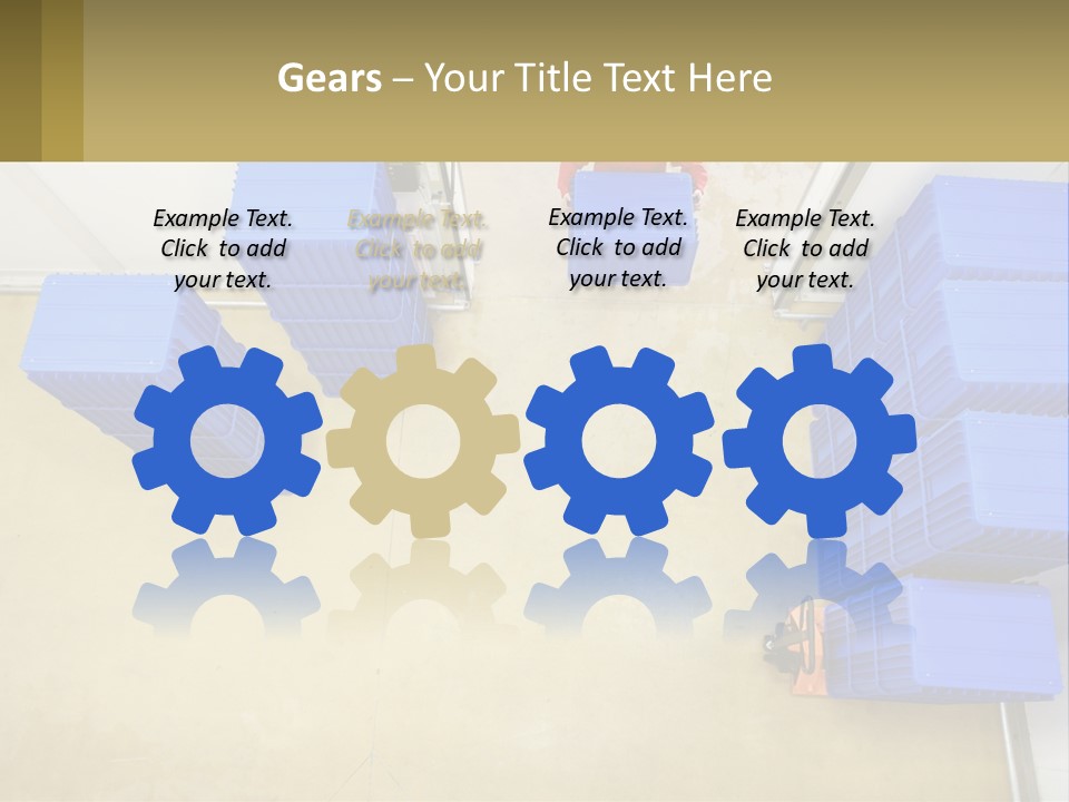 A Man In A Red Jacket Is Standing Next To A Bunch Of Blue Crates PowerPoint Template
