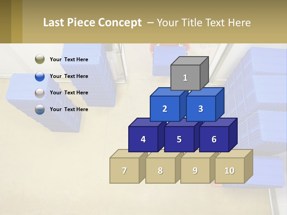 A Man In A Red Jacket Is Standing Next To A Bunch Of Blue Crates PowerPoint Template