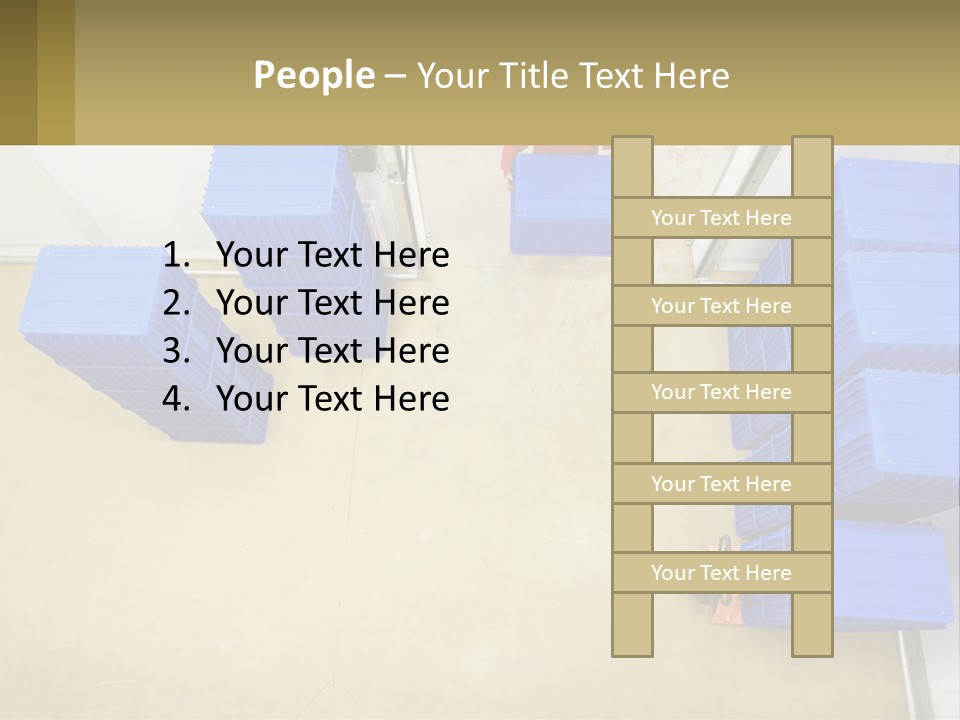 A Man In A Red Jacket Is Standing Next To A Bunch Of Blue Crates PowerPoint Template