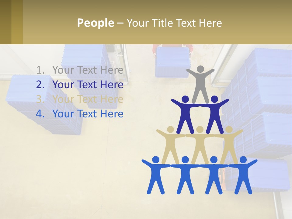 A Man In A Red Jacket Is Standing Next To A Bunch Of Blue Crates PowerPoint Template