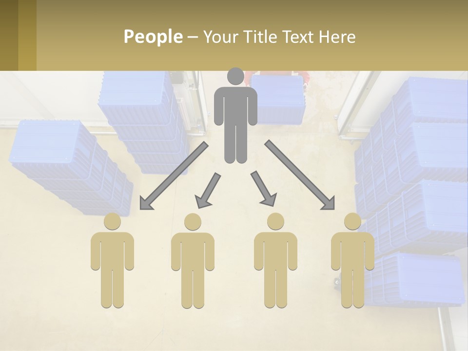 A Man In A Red Jacket Is Standing Next To A Bunch Of Blue Crates PowerPoint Template