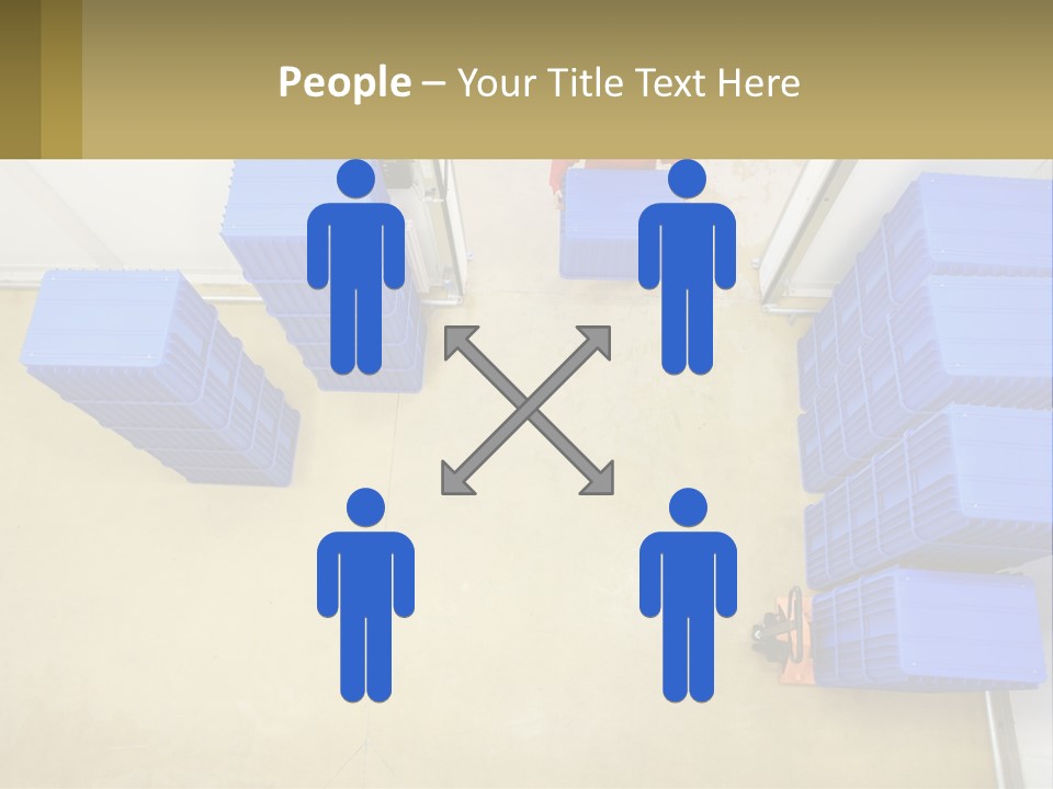 A Man In A Red Jacket Is Standing Next To A Bunch Of Blue Crates PowerPoint Template