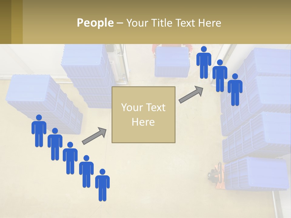 A Man In A Red Jacket Is Standing Next To A Bunch Of Blue Crates PowerPoint Template