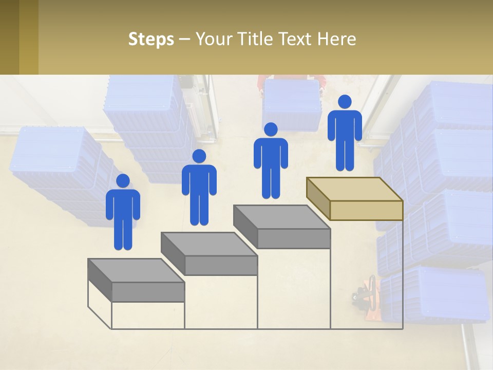 A Man In A Red Jacket Is Standing Next To A Bunch Of Blue Crates PowerPoint Template